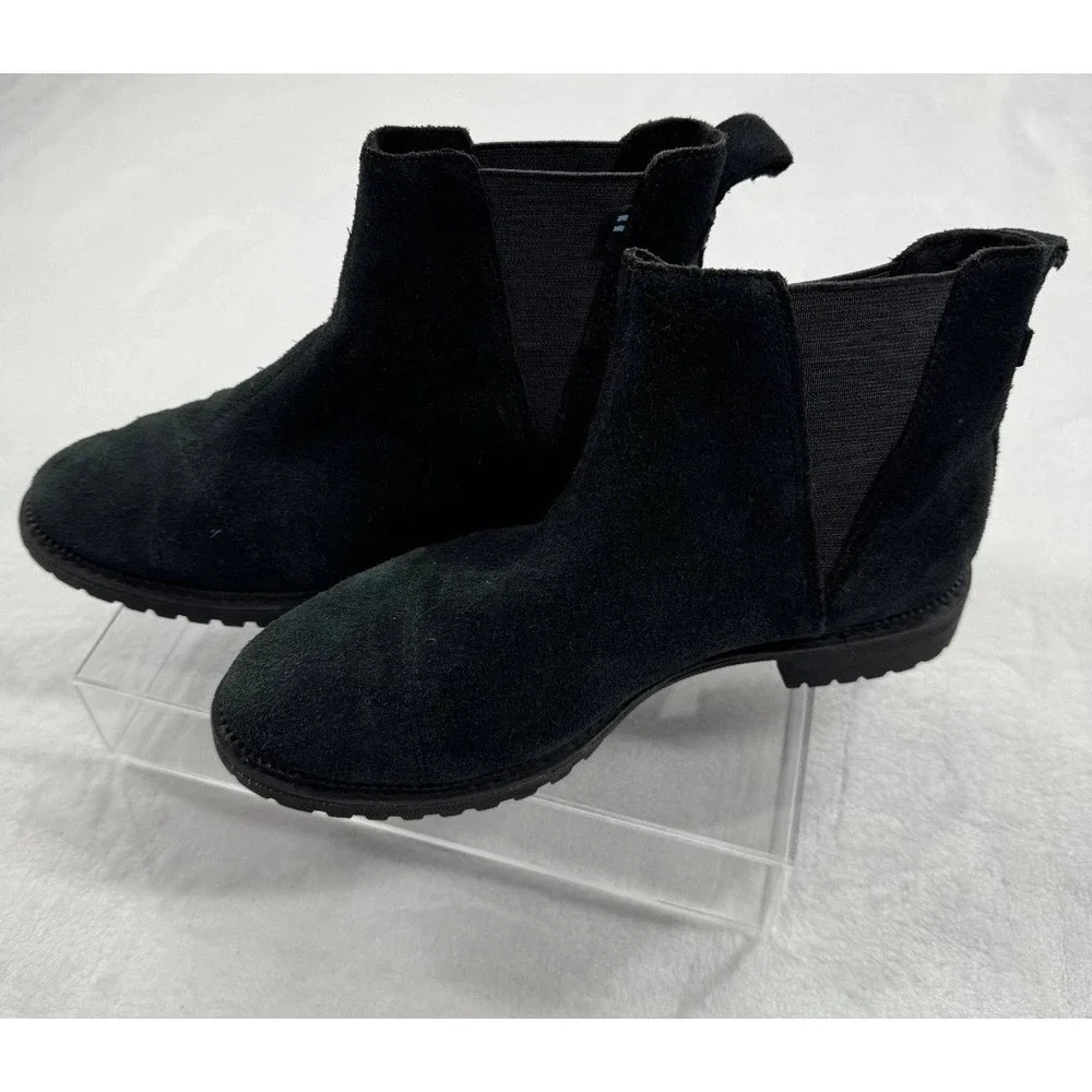 TOMS Cleo Chelsea Boot Women's 6 Black Suede Pull-On Ankle Round Toe Winter‎